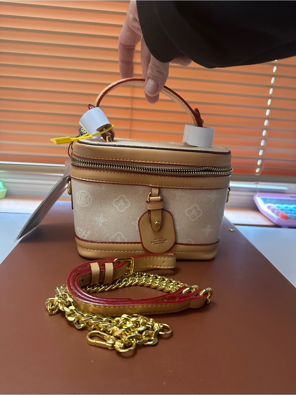 Beige and Tan Women’s Vanity Crossbody Bag
